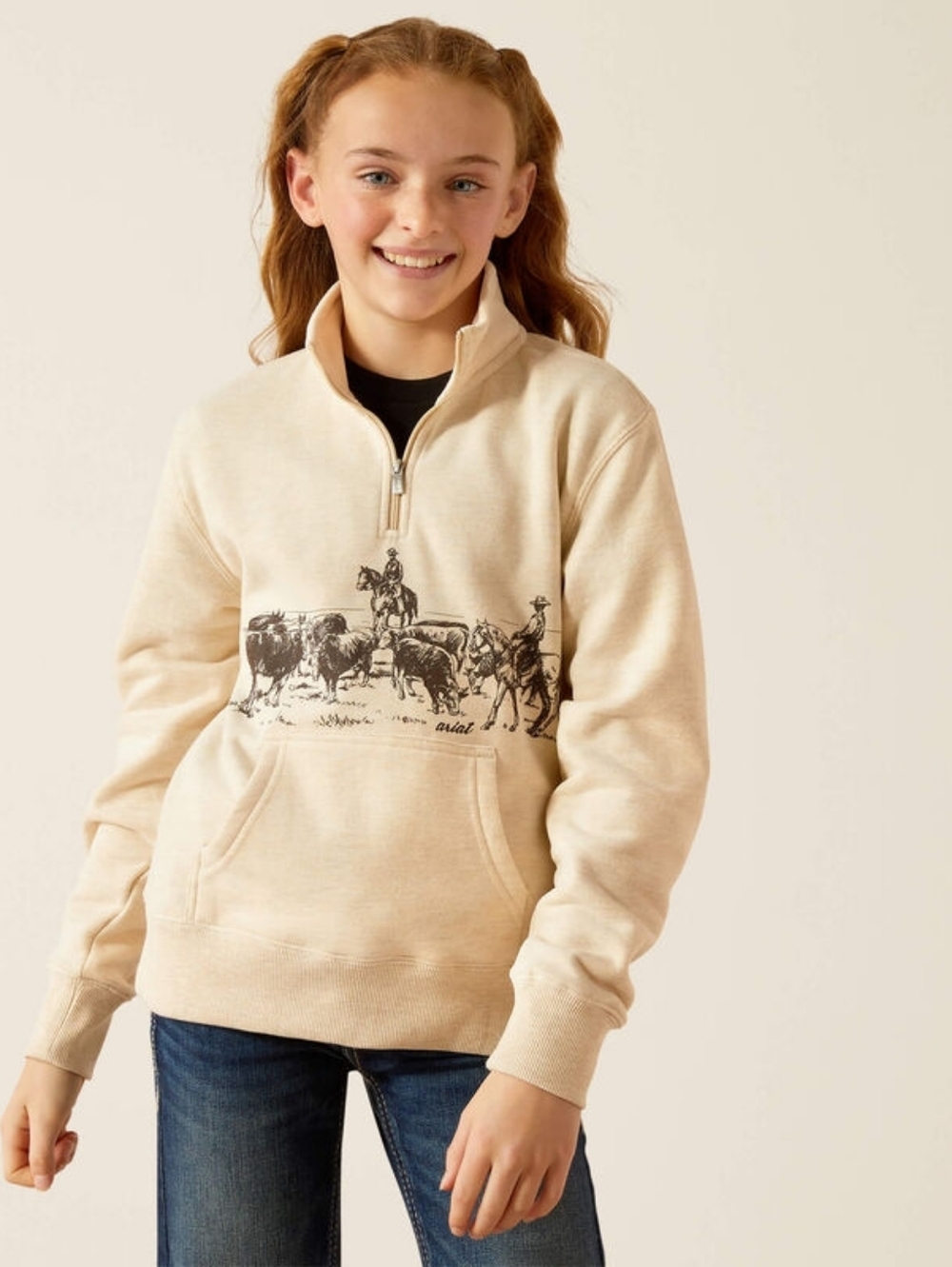 Ariat Girl's 1/4 Zip Pasture Oatmeal Heather XL